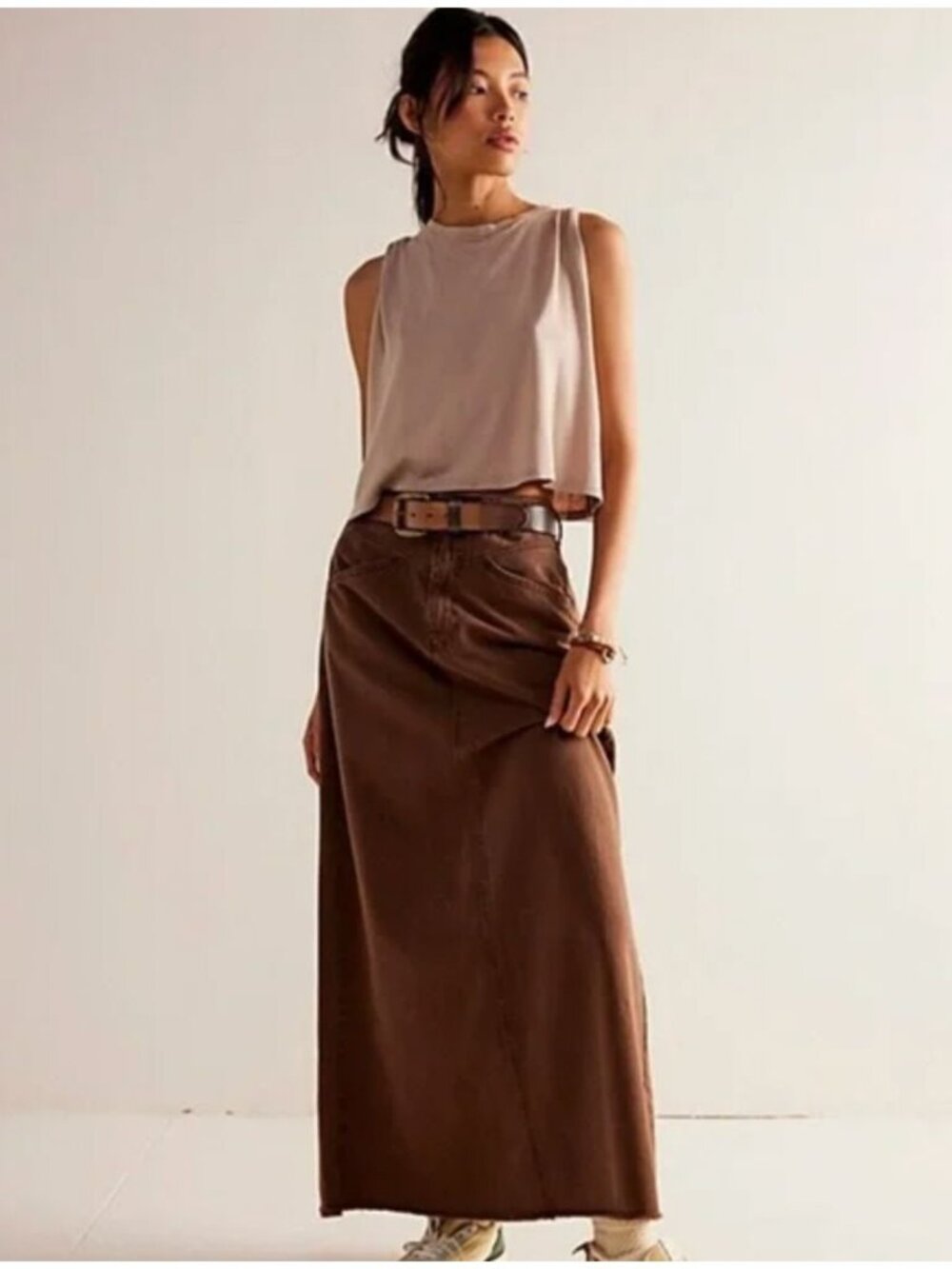 Free People Come As You Are Denim Maxi Skirt Size 6